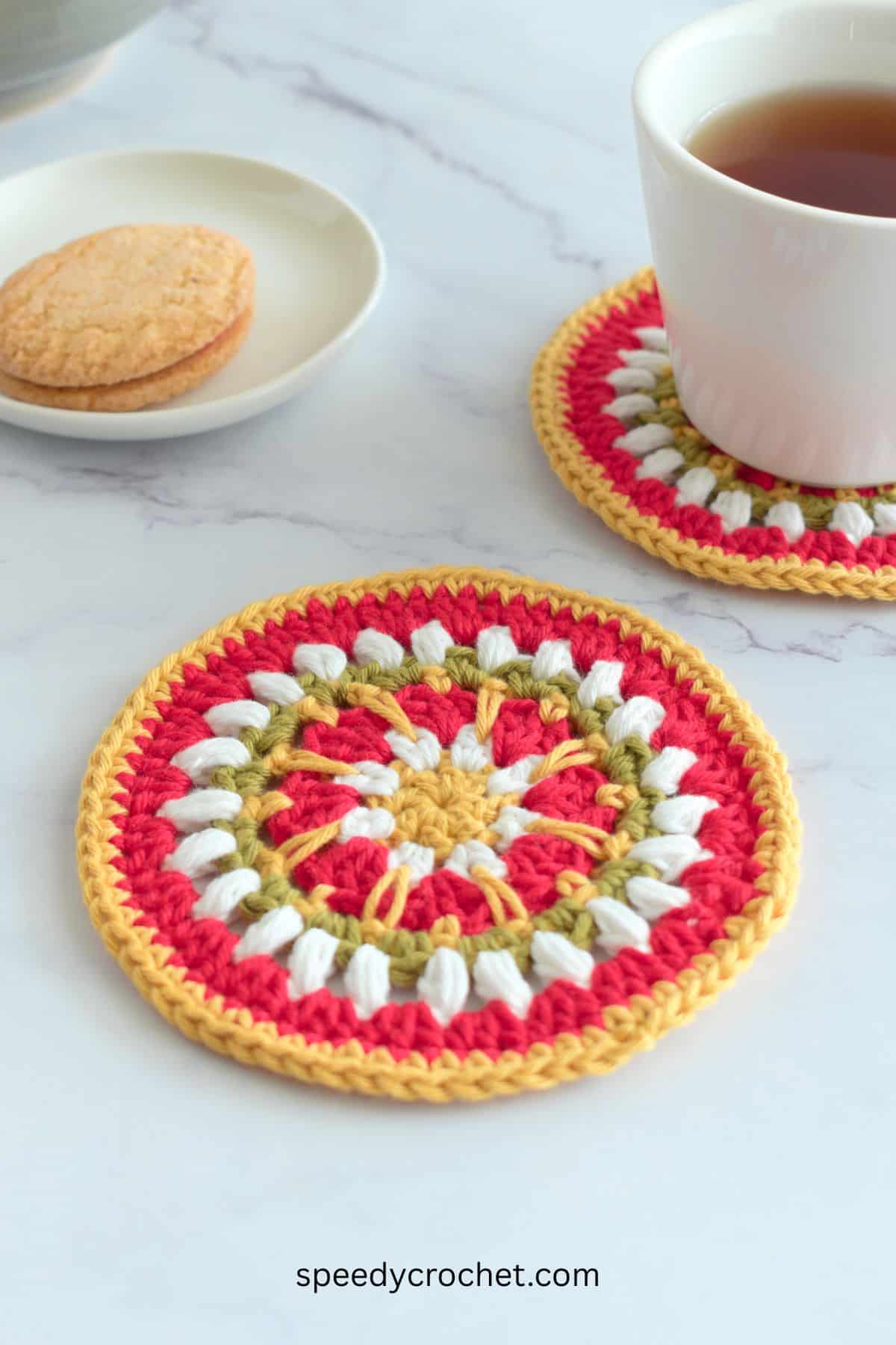 Christmas themed crochet coasters.