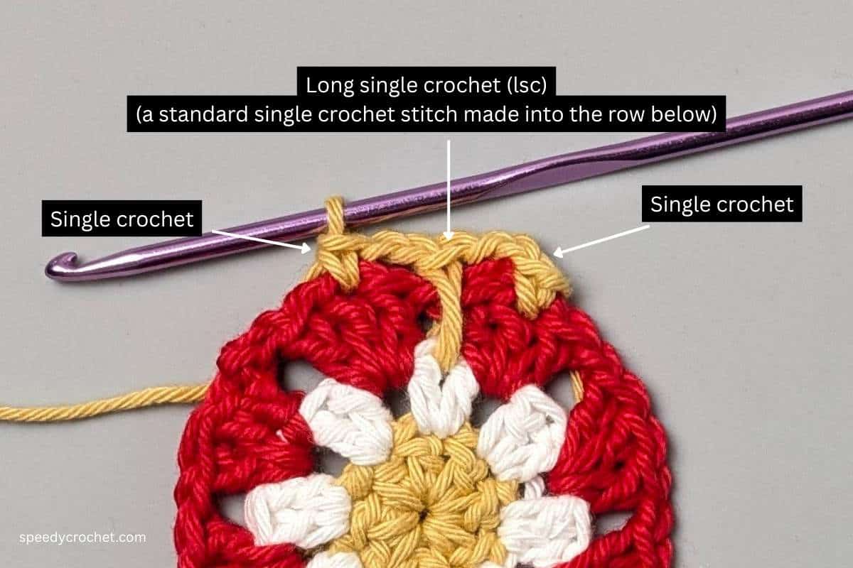 Image showing a long single crochet stitch.