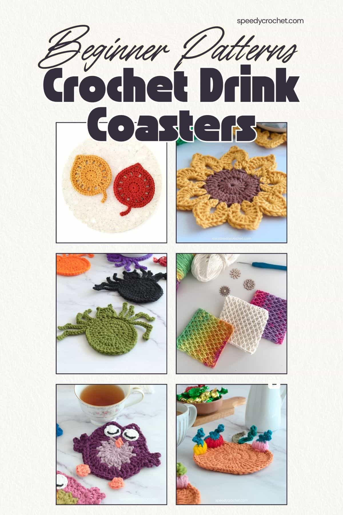 Six different crochet coasters.