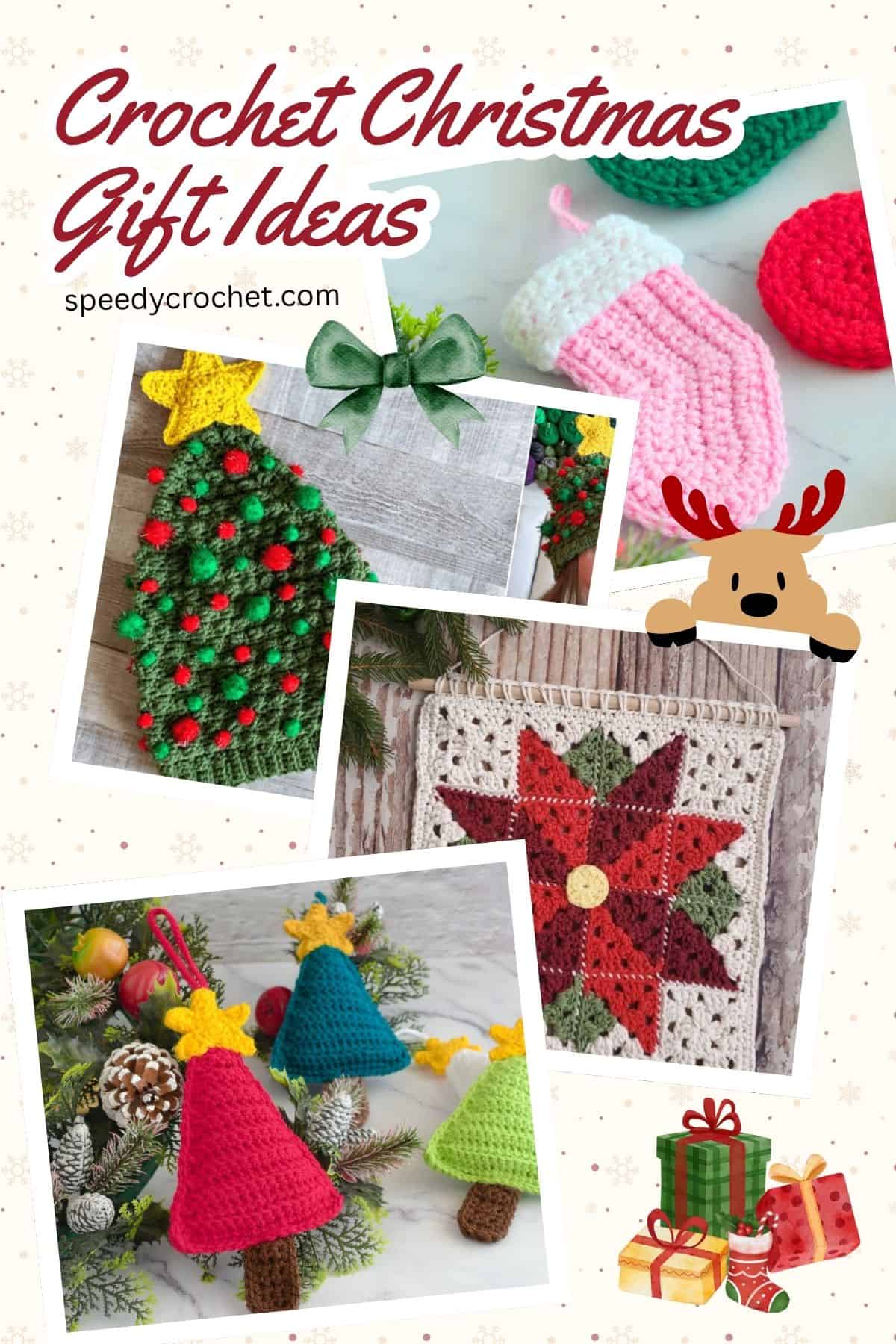 Image collage of different Christmas crochet projects.