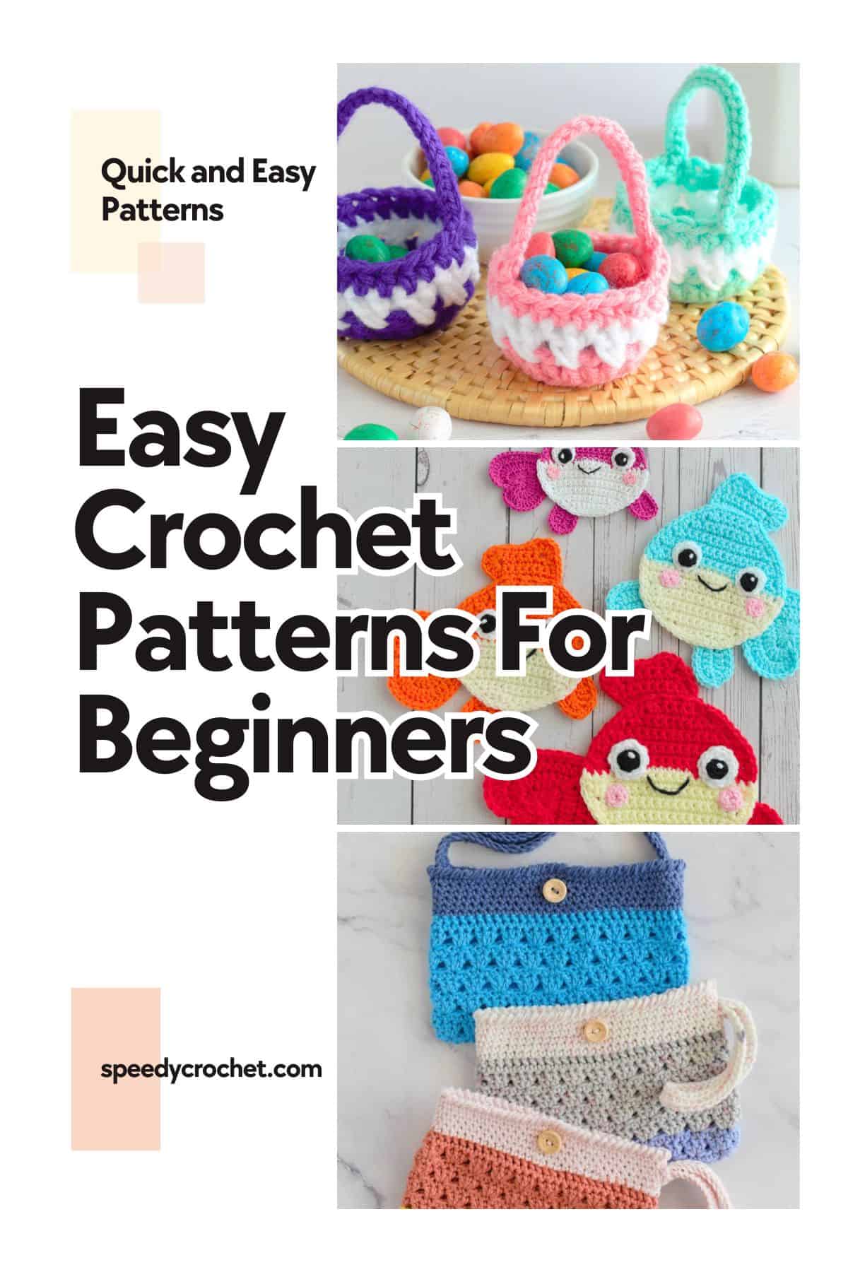 Image showing a crochet basket, crochet fish applique and phone pouch.