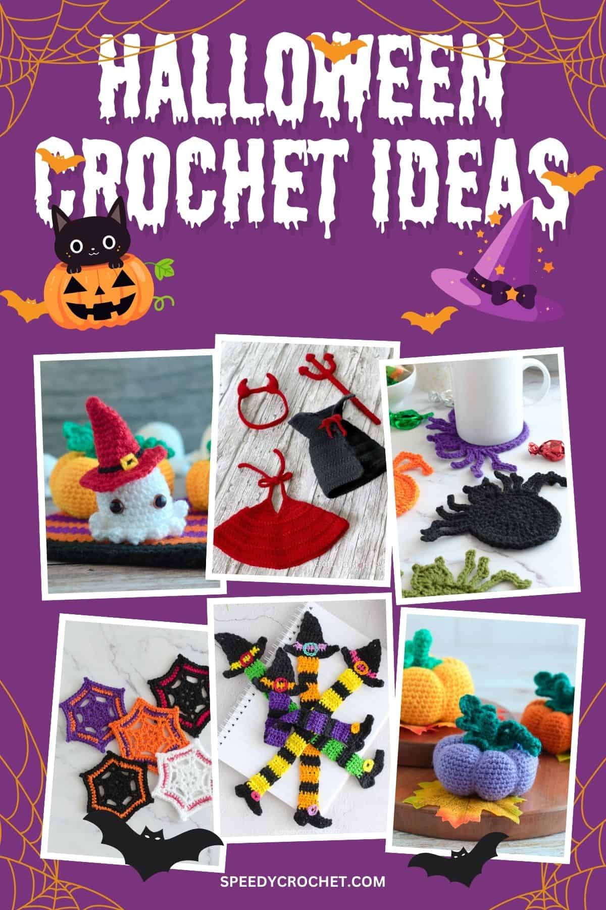 Images of Halloween crochet projects.