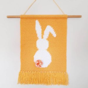 Crochet bunny wall hanging.