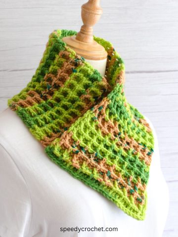 Multi colored crochet cowl.