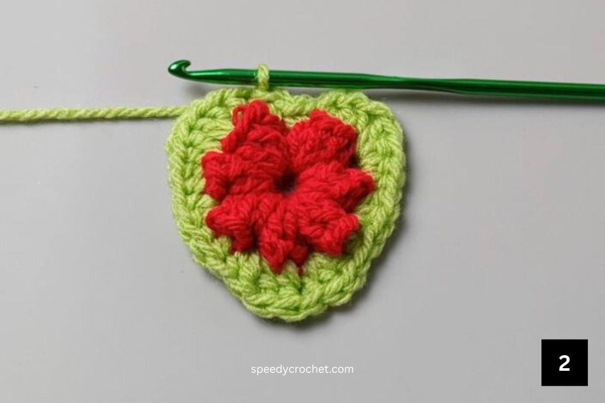 Two rounds of crochet heart motif.
