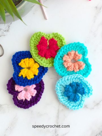 Crochet heart motifs.