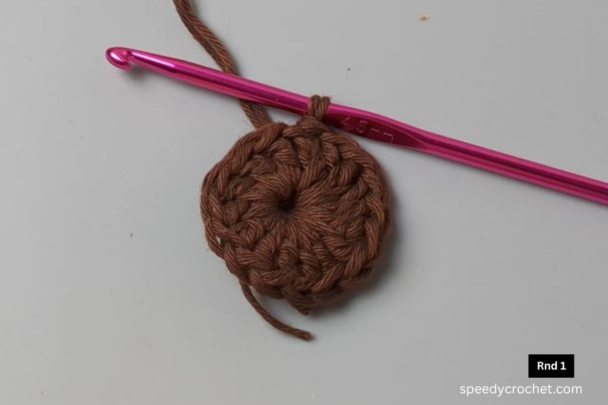 One round brown crochet circle.