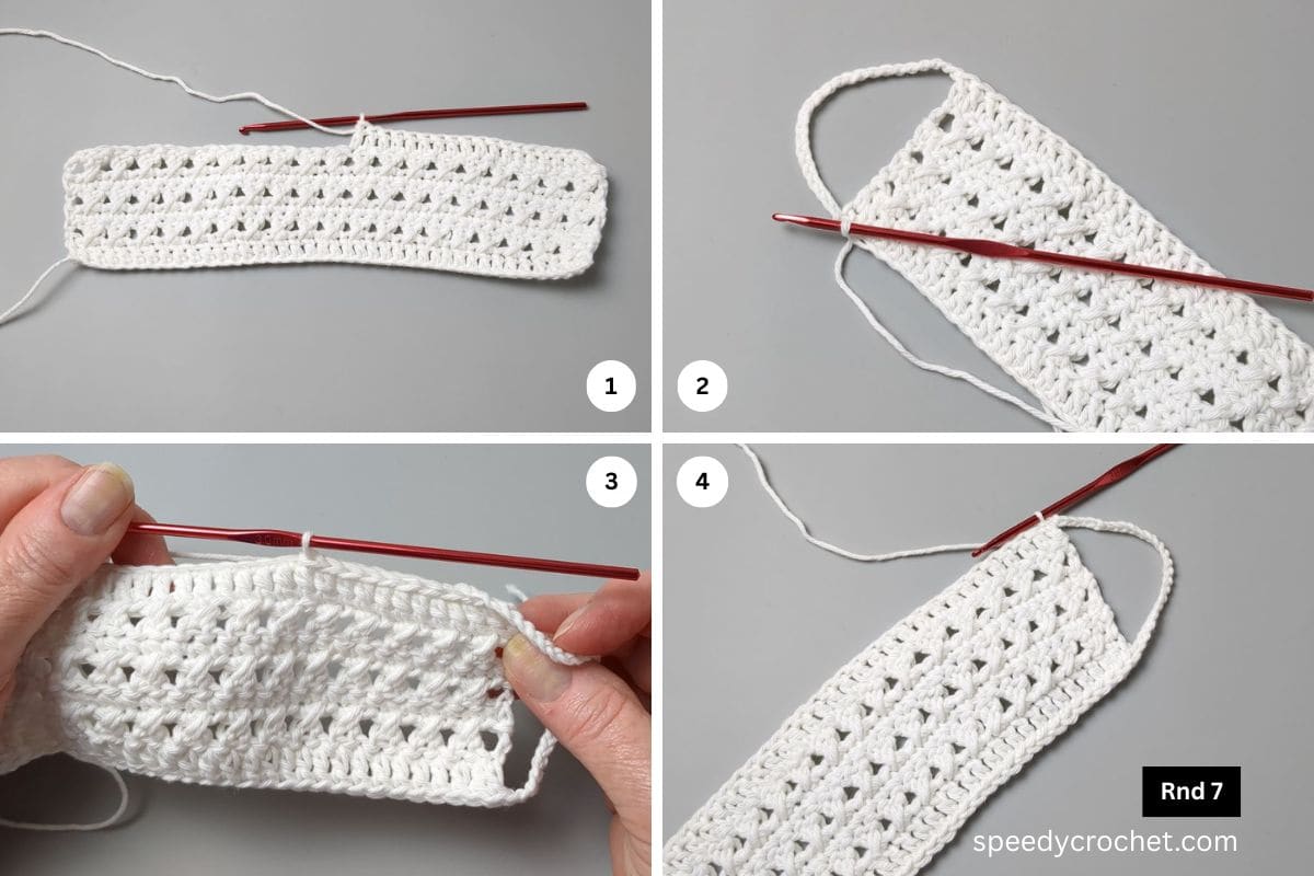 Image showing various stages of round seven of a much cozy.