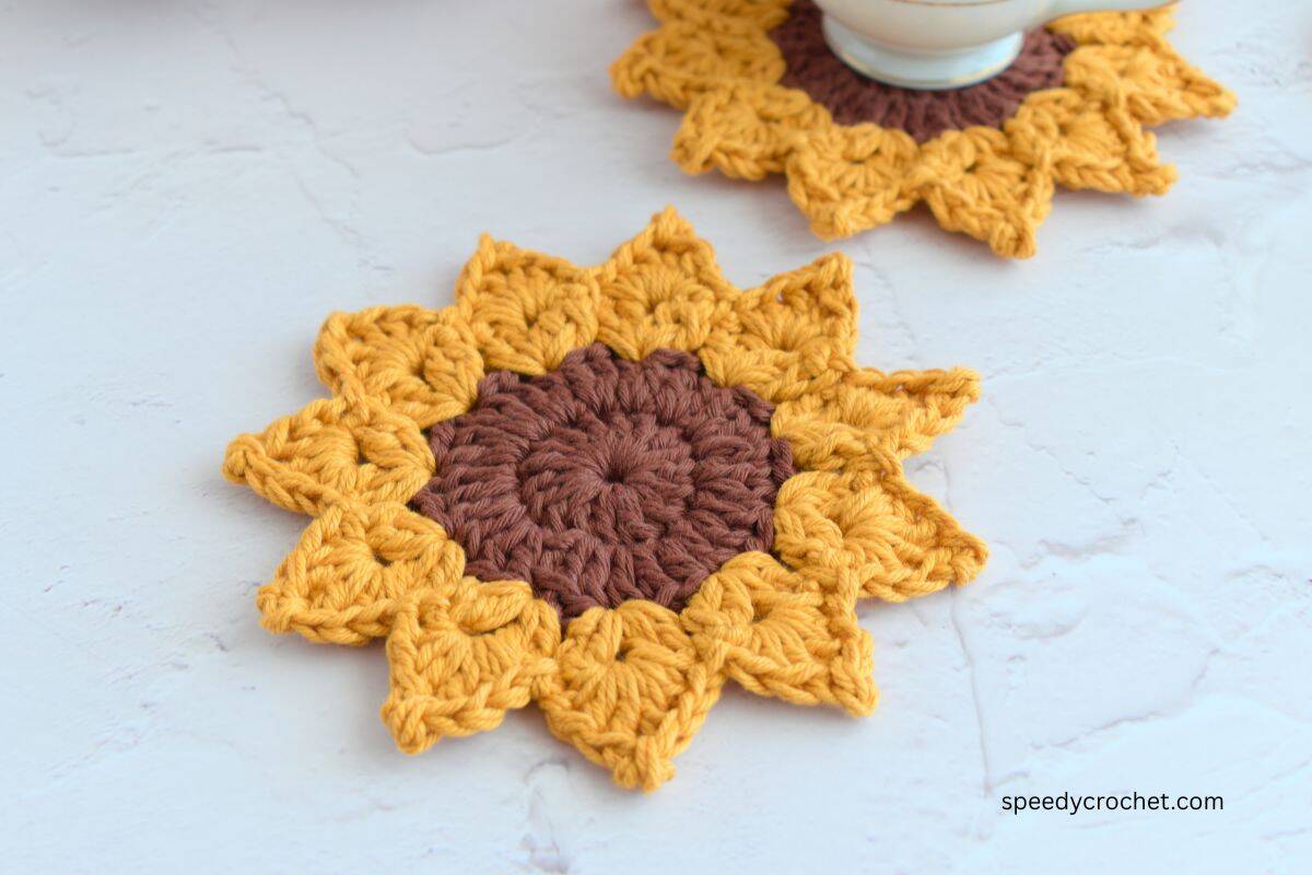 Closeup of a sunflower coaster.