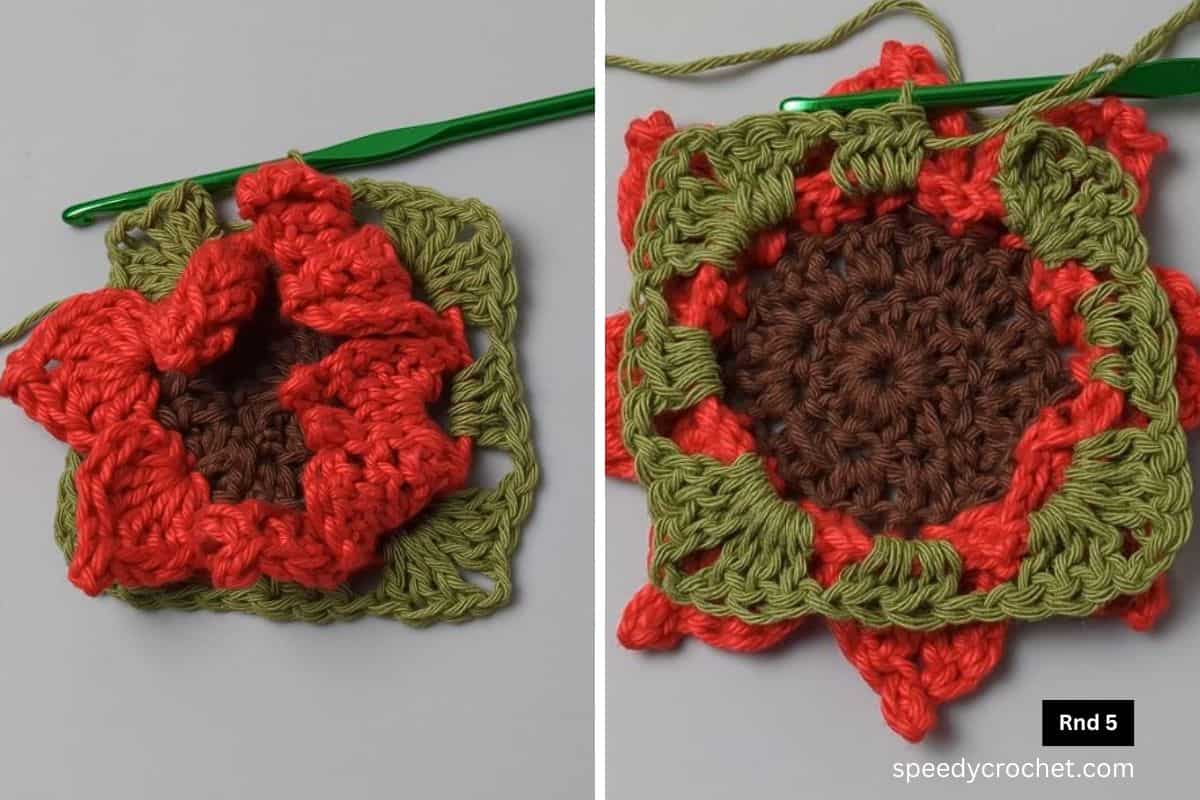 Image showing the foundation of the first round of a 3d flower granny square.