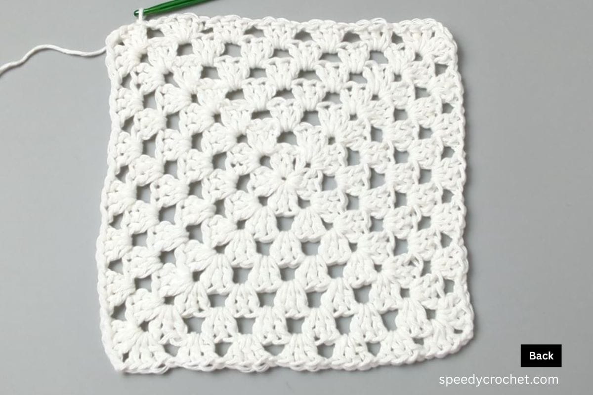 A white seven round granny square.