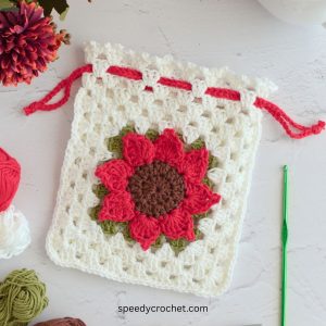A sunflower granny square bag.