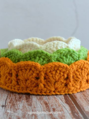 Set of three crochet nesting baskets.