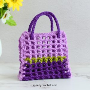 Purple crochet mesh bag.