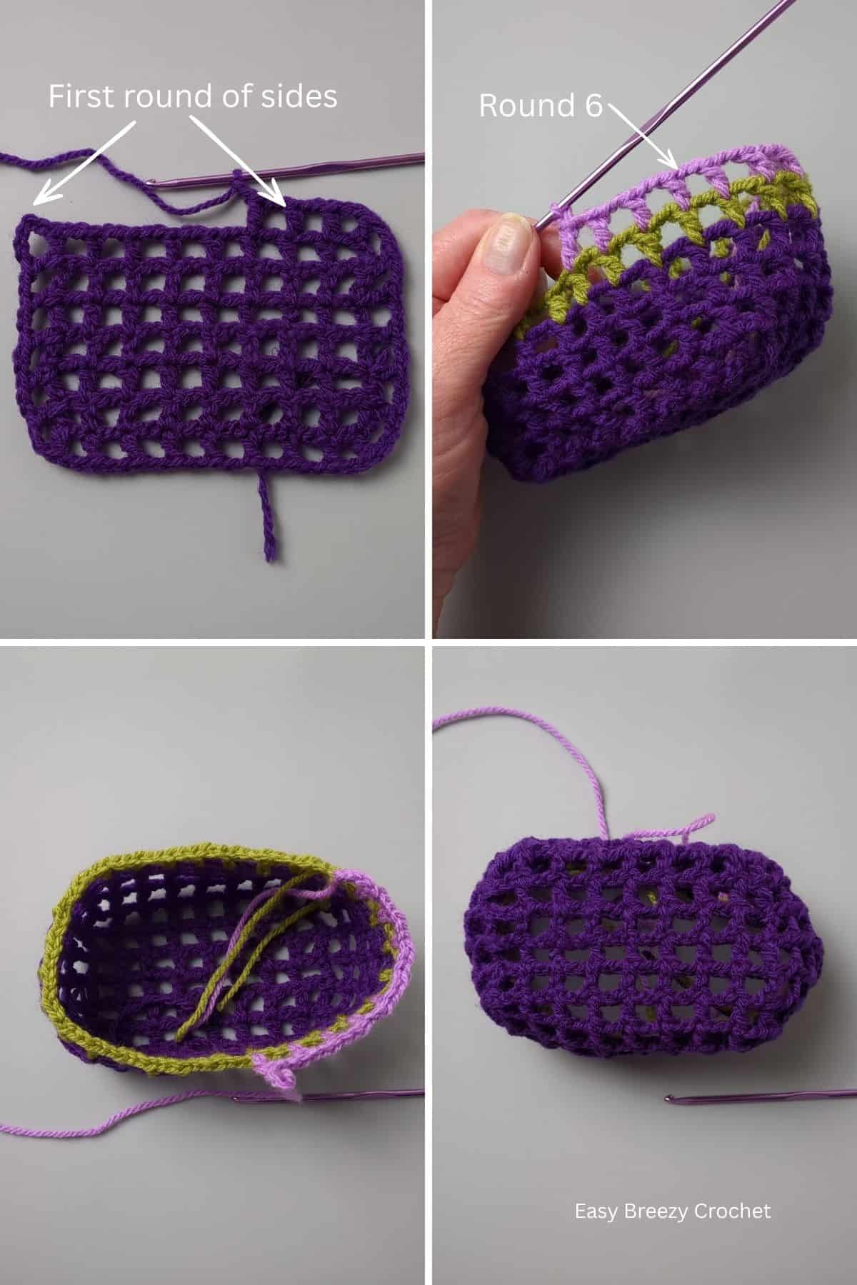 Step by step crochet mesh bag.