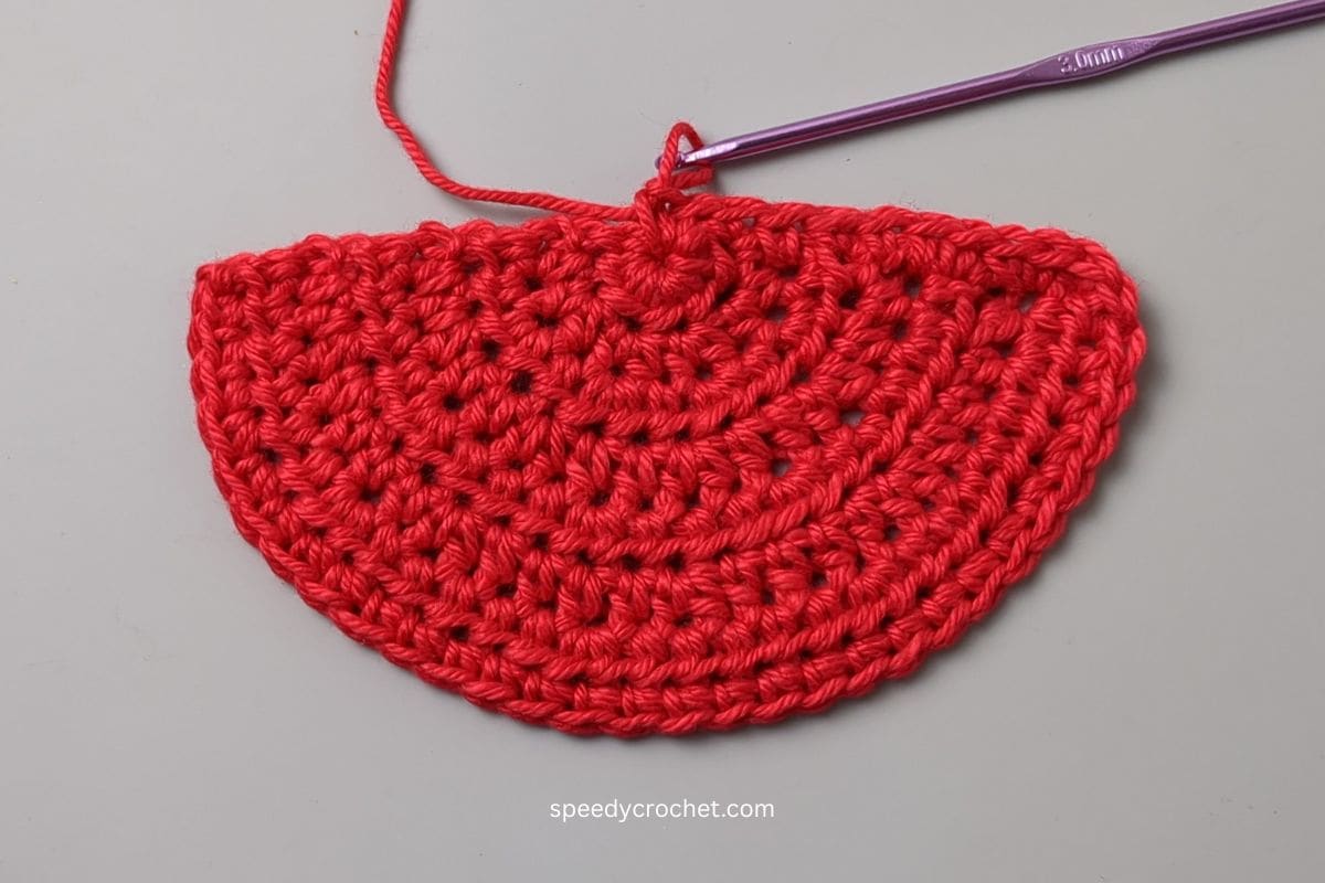 Half crochet circle with single crochet edging.