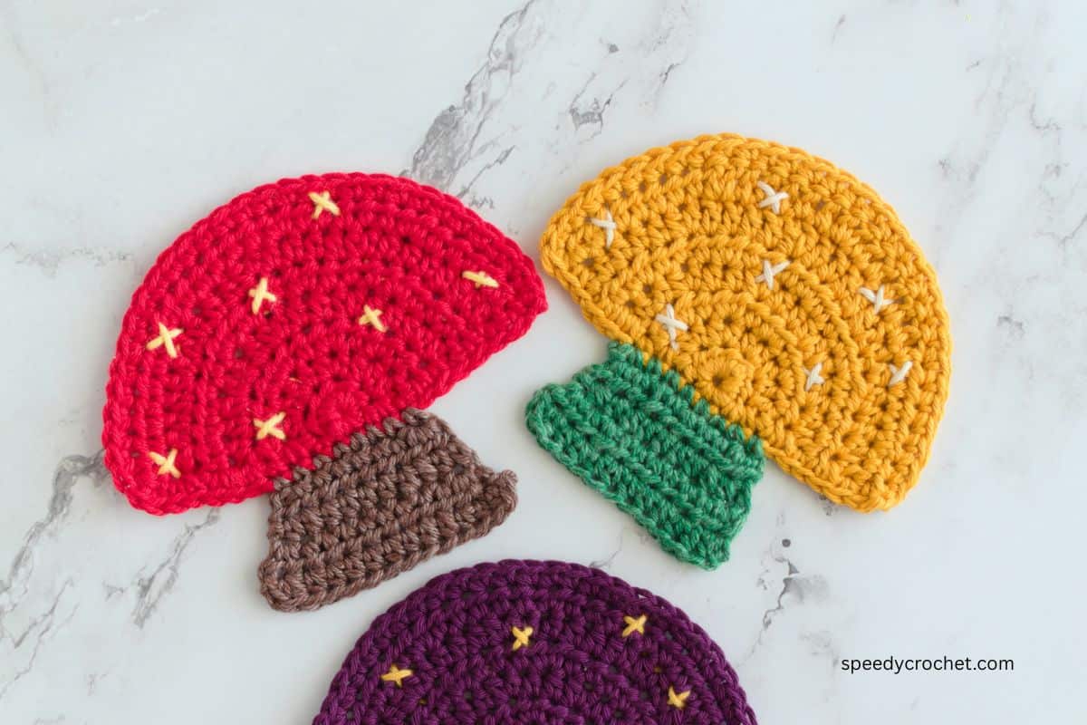 Mushroom crochet coasters.