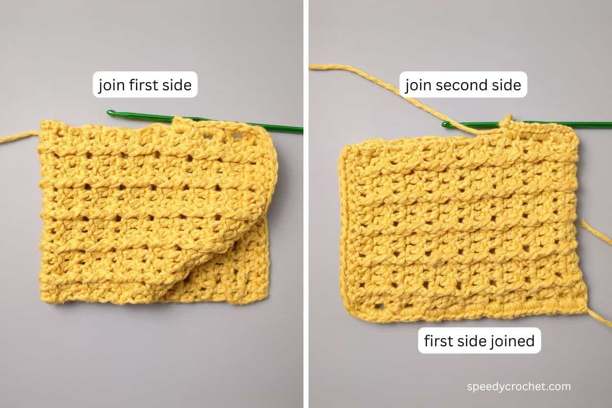 Image showing how to join a crochet soap saver bag.