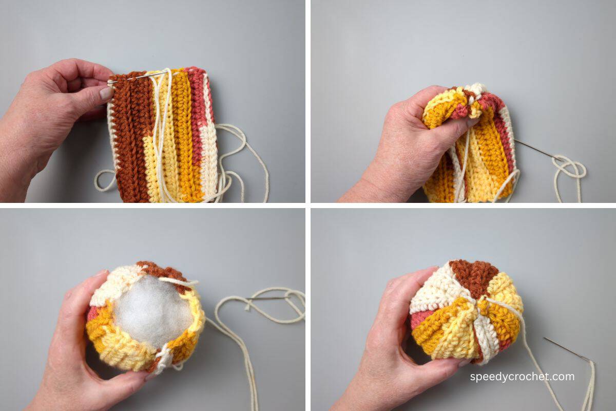 How to stuff a crochet pumpkin.