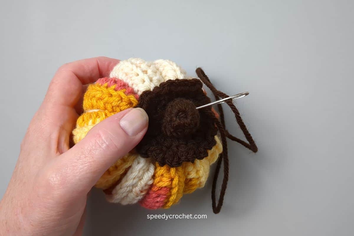 Ribbed crochet pumpkin.