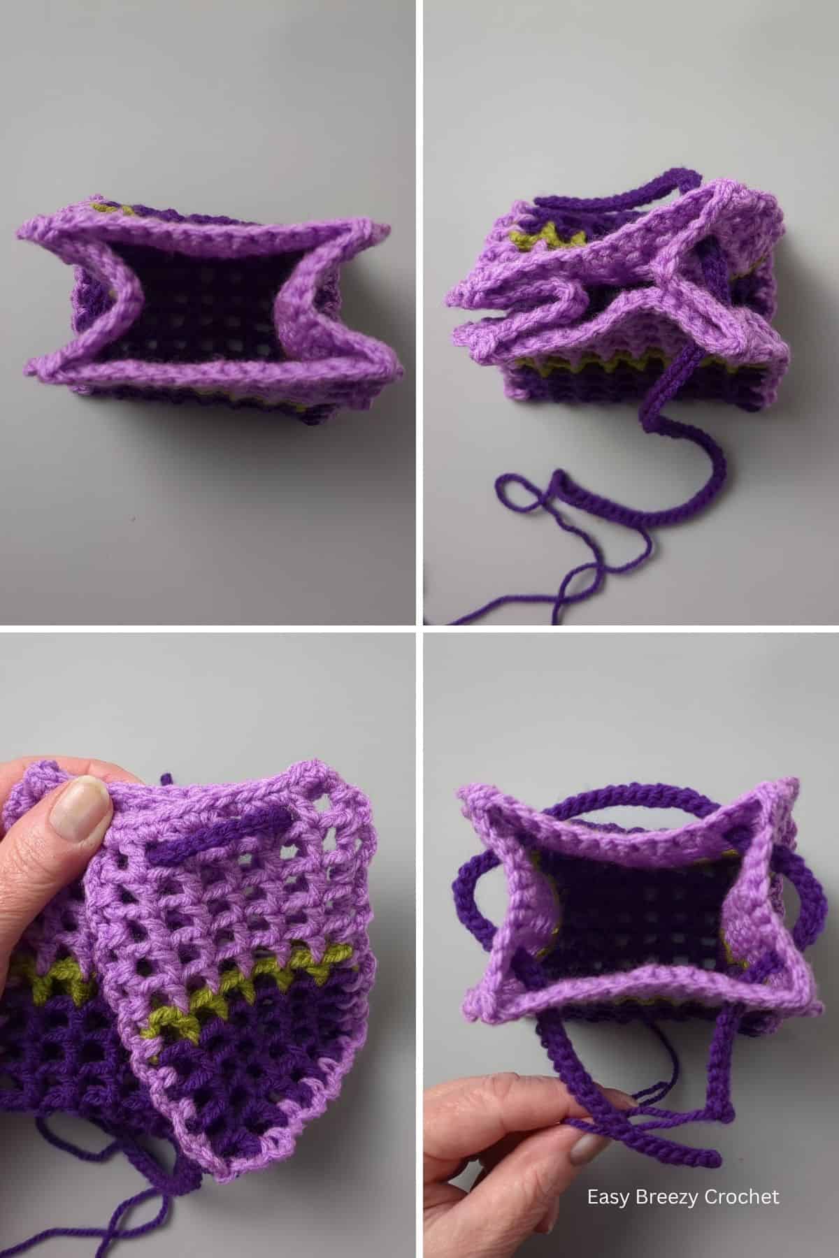 Image showing handle placement on mini crochet tote bag.